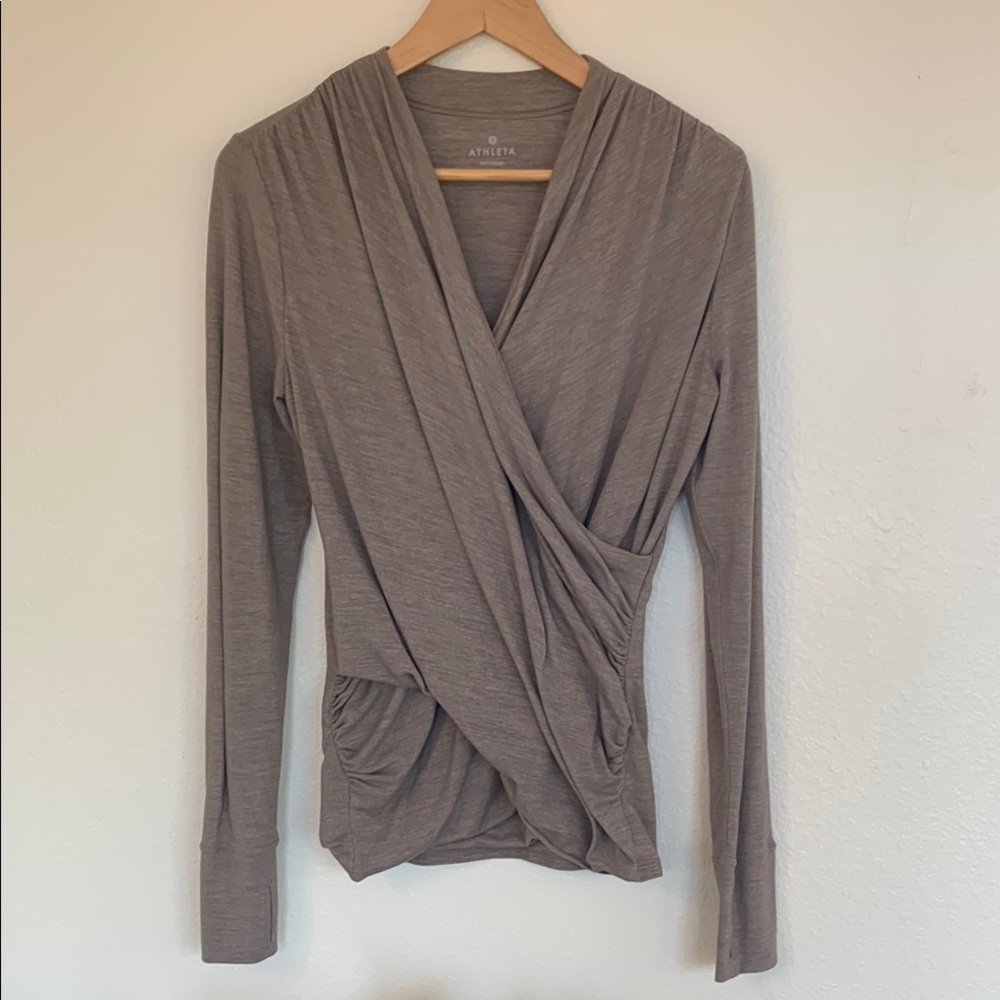 Athleta Brown Wrap Top Long Sleeve, size Small EUC